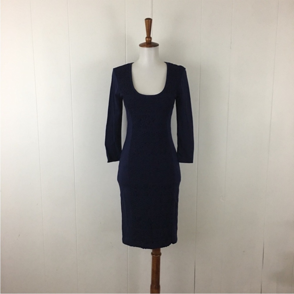 Plenty by Tracy Reese Carla Blue Scoop Neck‎ 3/4 Sleeve Fitted Sheath Dress